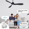52' Smart Ceiling Fans with Lights Remote,Quiet DC Motor,Modern Black Outdoor Indoor Ceiling Fan,High CFM 6-Speed,Controlled by WIFI Alexa,APP,Dimmalb